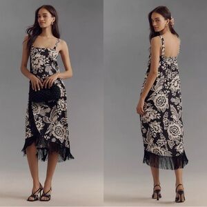 FARM Rio Black and Cream Floral Midi Dress